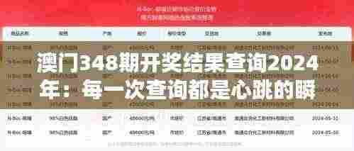 澳门348期开奖结果查询2024年：每一次查询都是心跳的瞬间